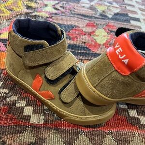 Veja Tan and Orange Sneakers with Velcro Closure